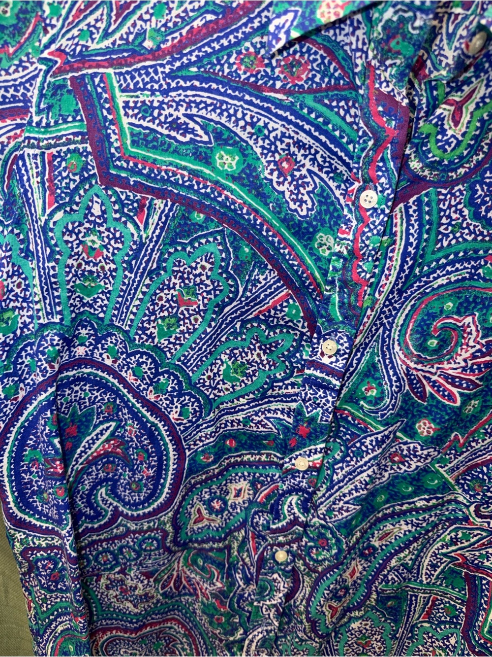 Lauren Ralph Lauren Paisley Button-Down Shirt in Blue, Green & Purple - Picture 2 of 4
